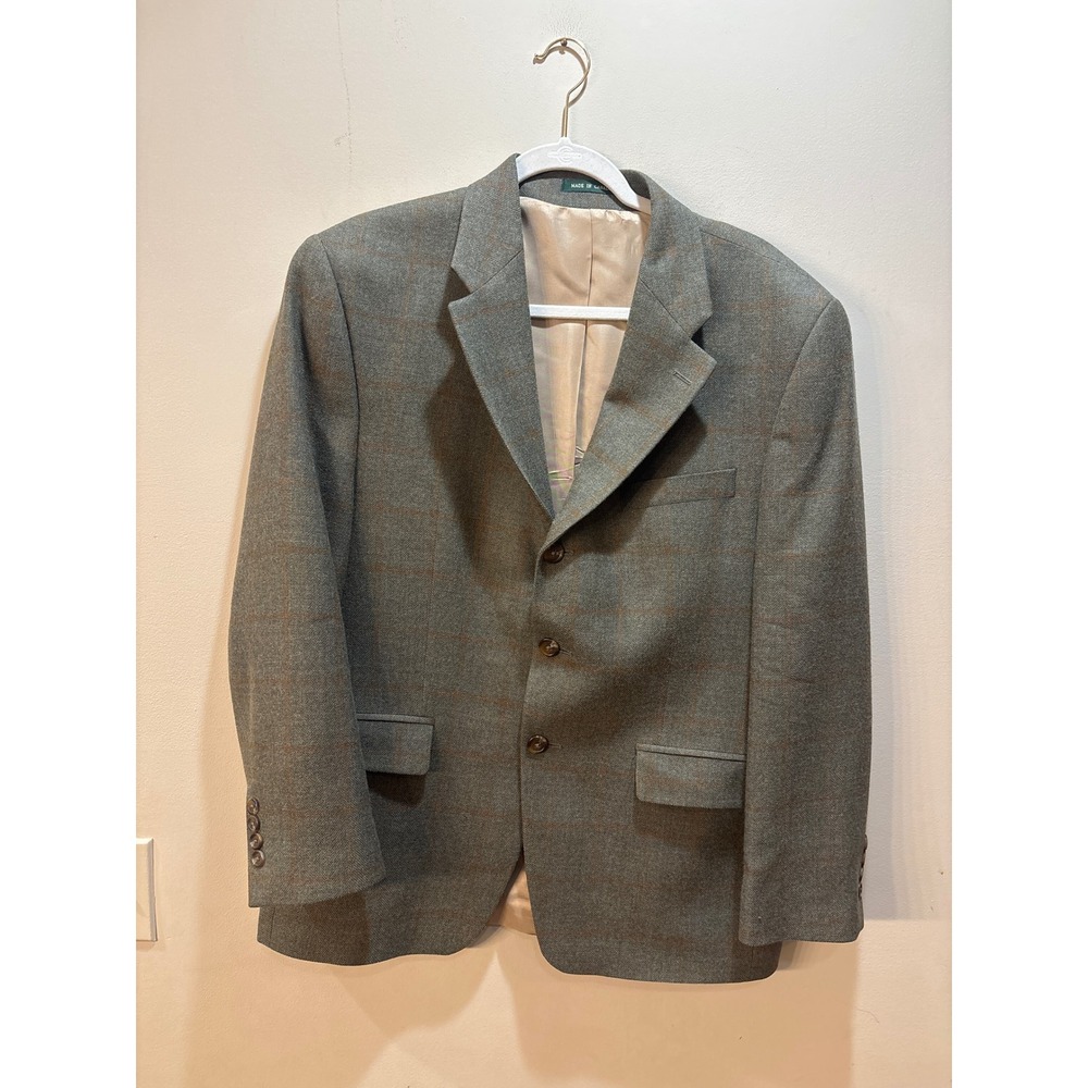 Lauren Ralph Lauren Mens 42S Blazer Grey Orange‎ Windowpane Lambswool Sport Coat
